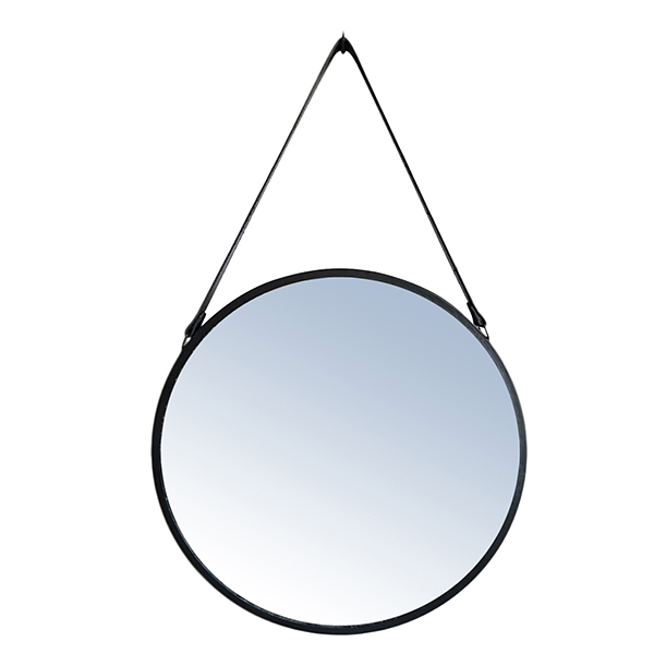 MIROIR METAL AVEC LANIERE SIMILI CUIR 50X50X3
