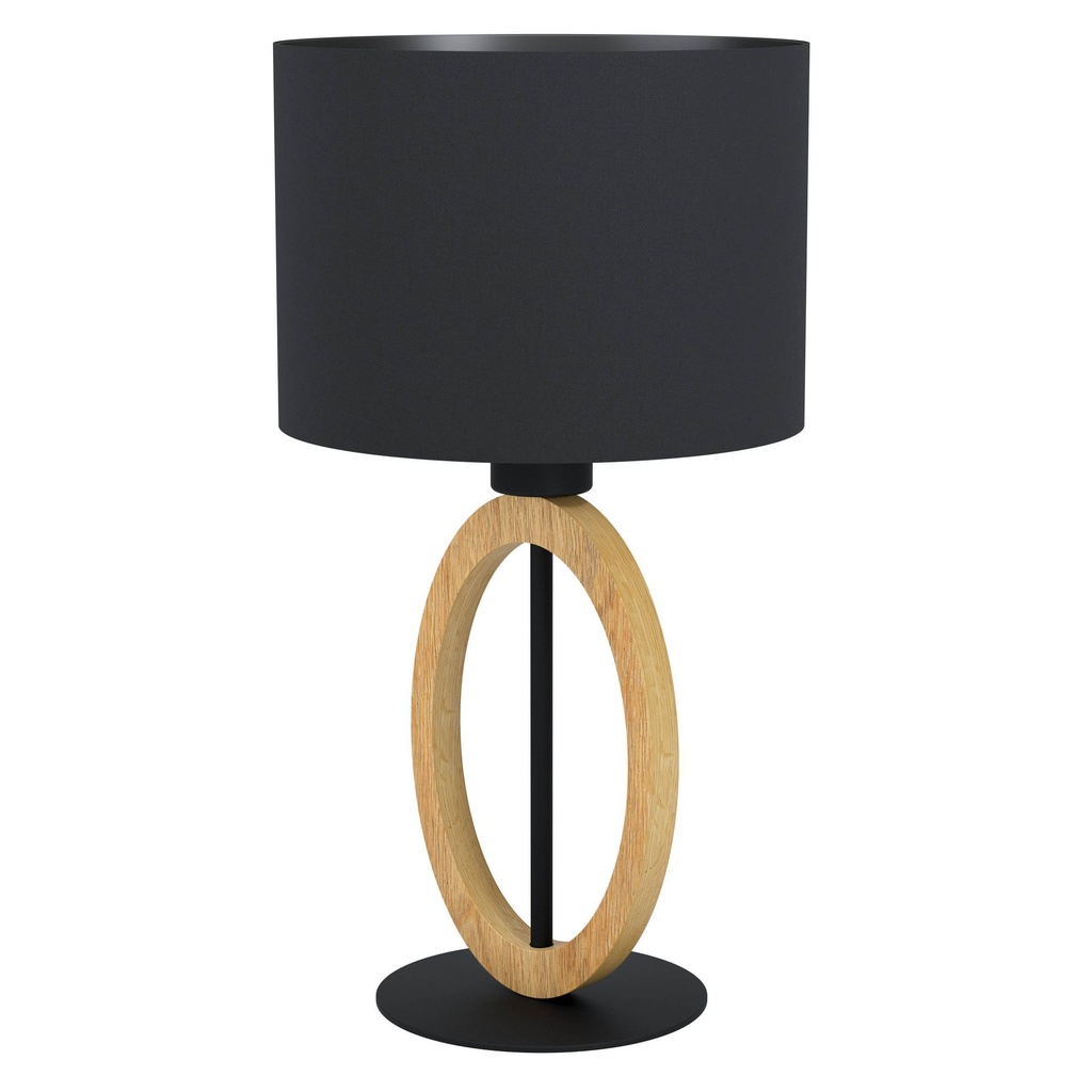 LAMPE DE TABLE BASILDON 1X40W E27 H425 NOIR/BOIS/TEXTILE