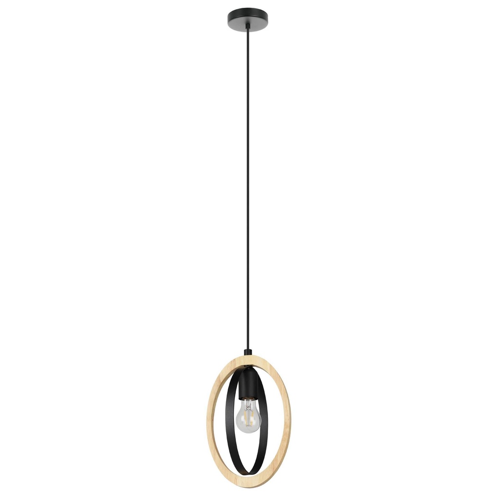BASILDON LAMPE SUSPENDUE 1X40W E27 H1100 L190 NOIR/BOIS/OVAL