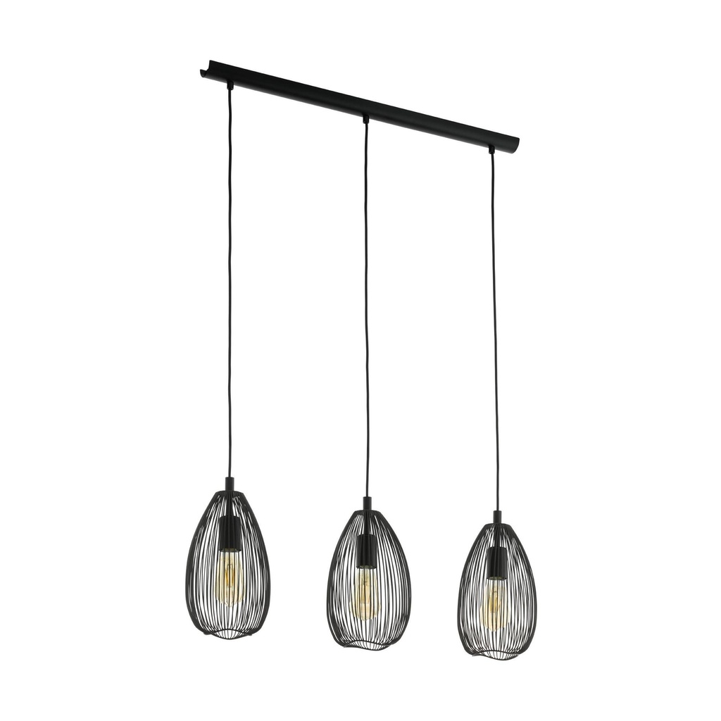 LAMPE SUSPENDUE CLEVEDON 3X60W E27 H1100 L780 NOIR