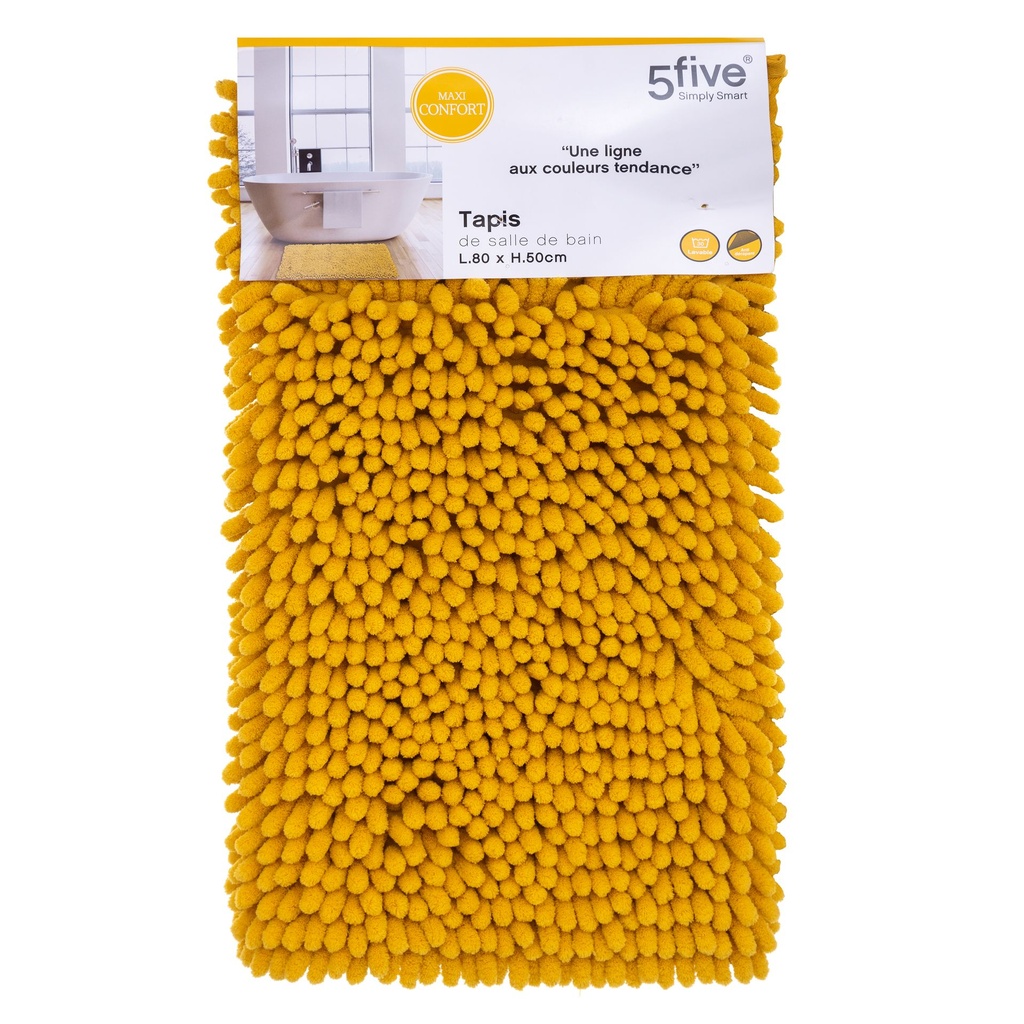 TAPIS DE BAIN MAXI CHENILLE 50X80CM POLY JAUNE