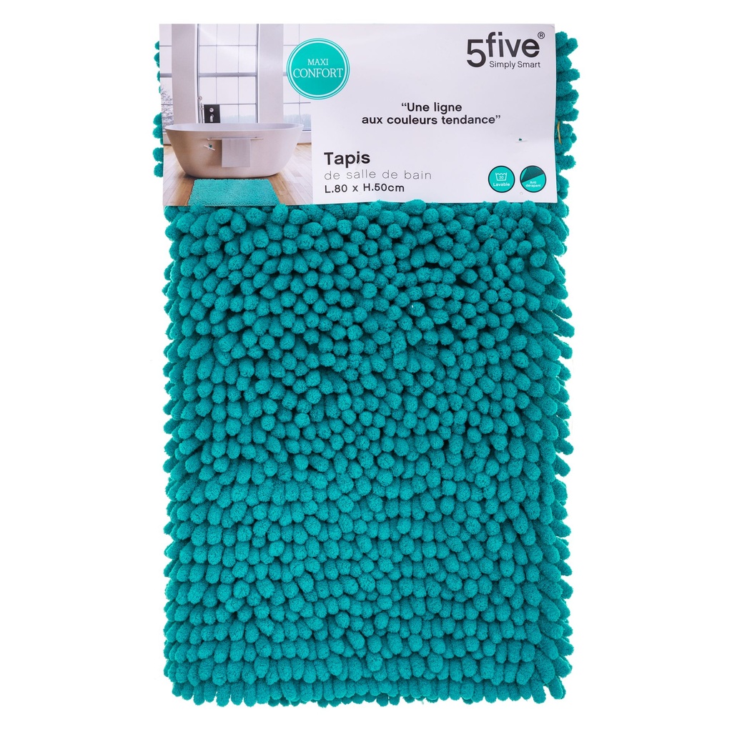 TAPIS DE BAIN MINI CHENILLE 50X80CM TURQUOISE