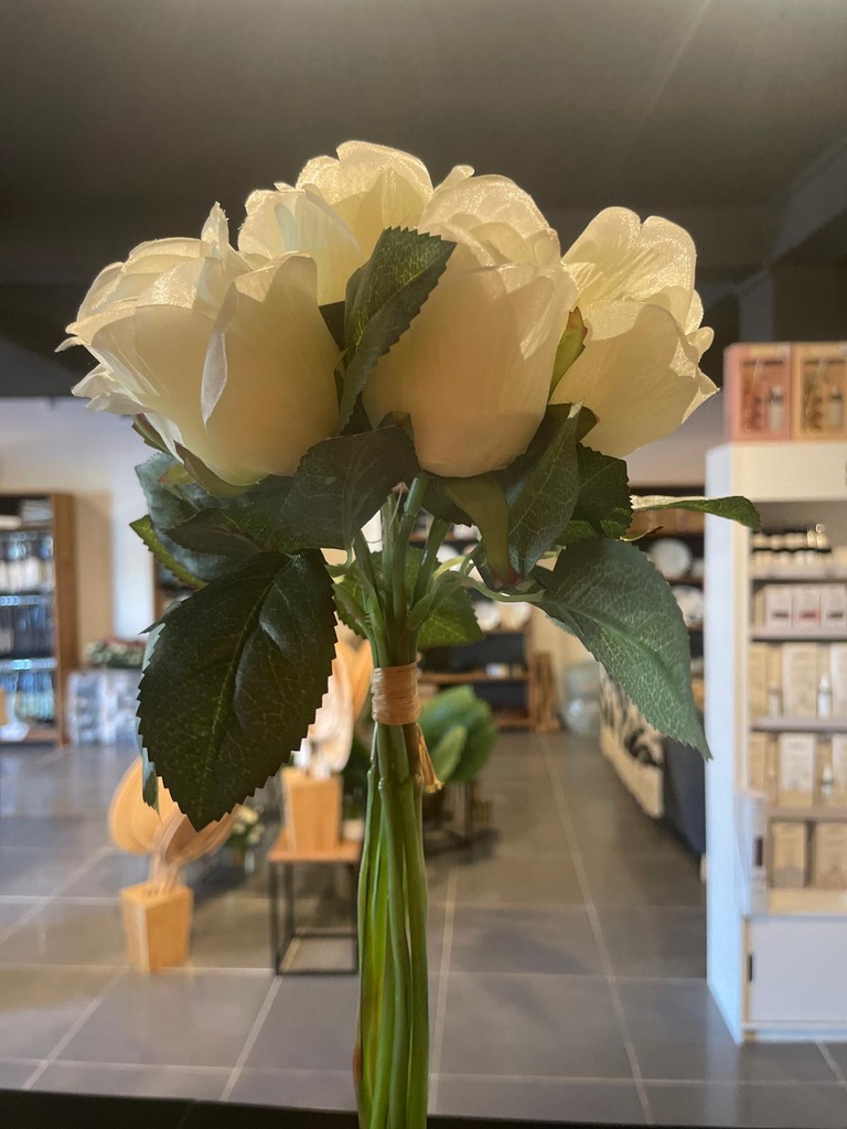 BOUQUET ROSE BLANC H20X20X31CM POLY FER