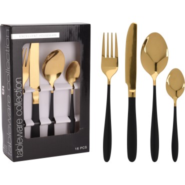 SET COUVERTS DE 16PCS ACIER INOX NOIR & OR