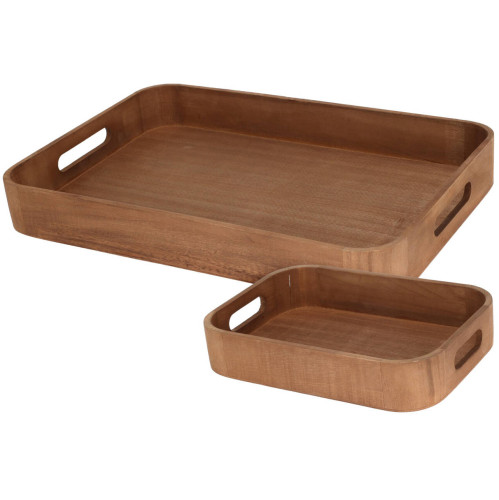 PLATEAU EN BOIS DE PAULOWNIA SET 3 PCES COULEUR NOYER