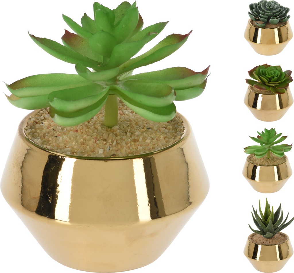 PLANTE ARTIFICIELLE EN POT CERAMIC 13X17CM 4 ASSORTI OR