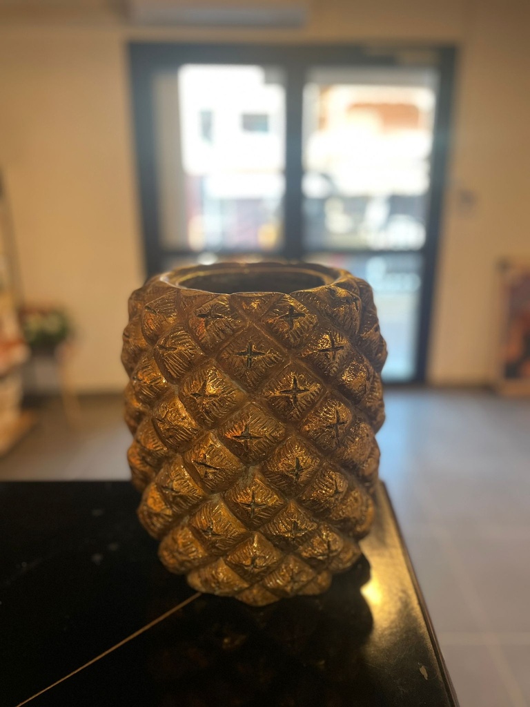 CACHE-POT FORME D'ANANAS 26X25.5X28.5CM DORE
