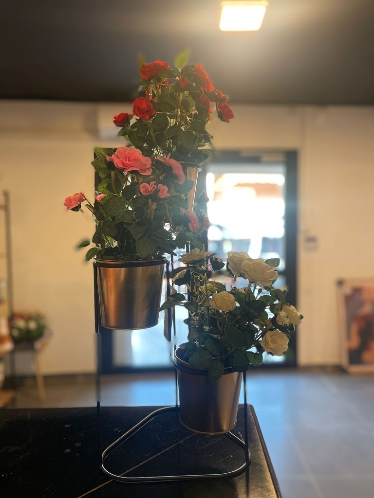 POT A FLEURS METAL SET 3 PCES SUPPORT METAL NOIR/DOREE