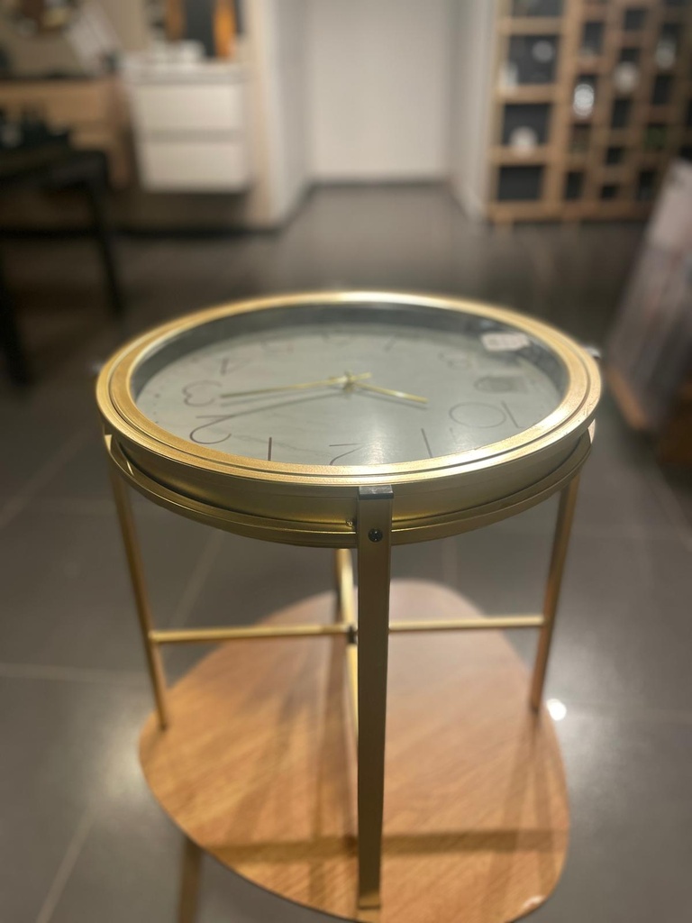 TABLE D'APPOINT DESIGN HORLOGE 42X40CM DOREE