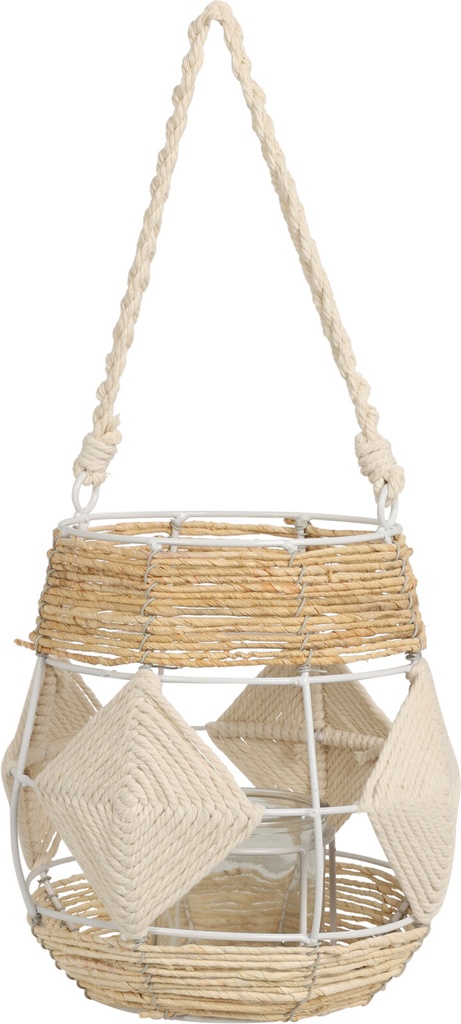 LANTERNE 20X23CM BLANC ET BEIGE