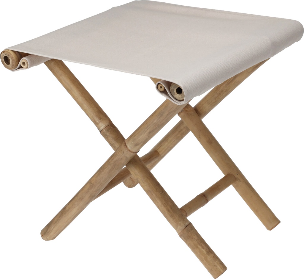 TABOURET PLIANT BAMBOU TISSU BLANC CASSE