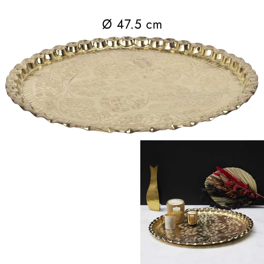 PLATEAU DECORATIF METAL DORE D47.5CM