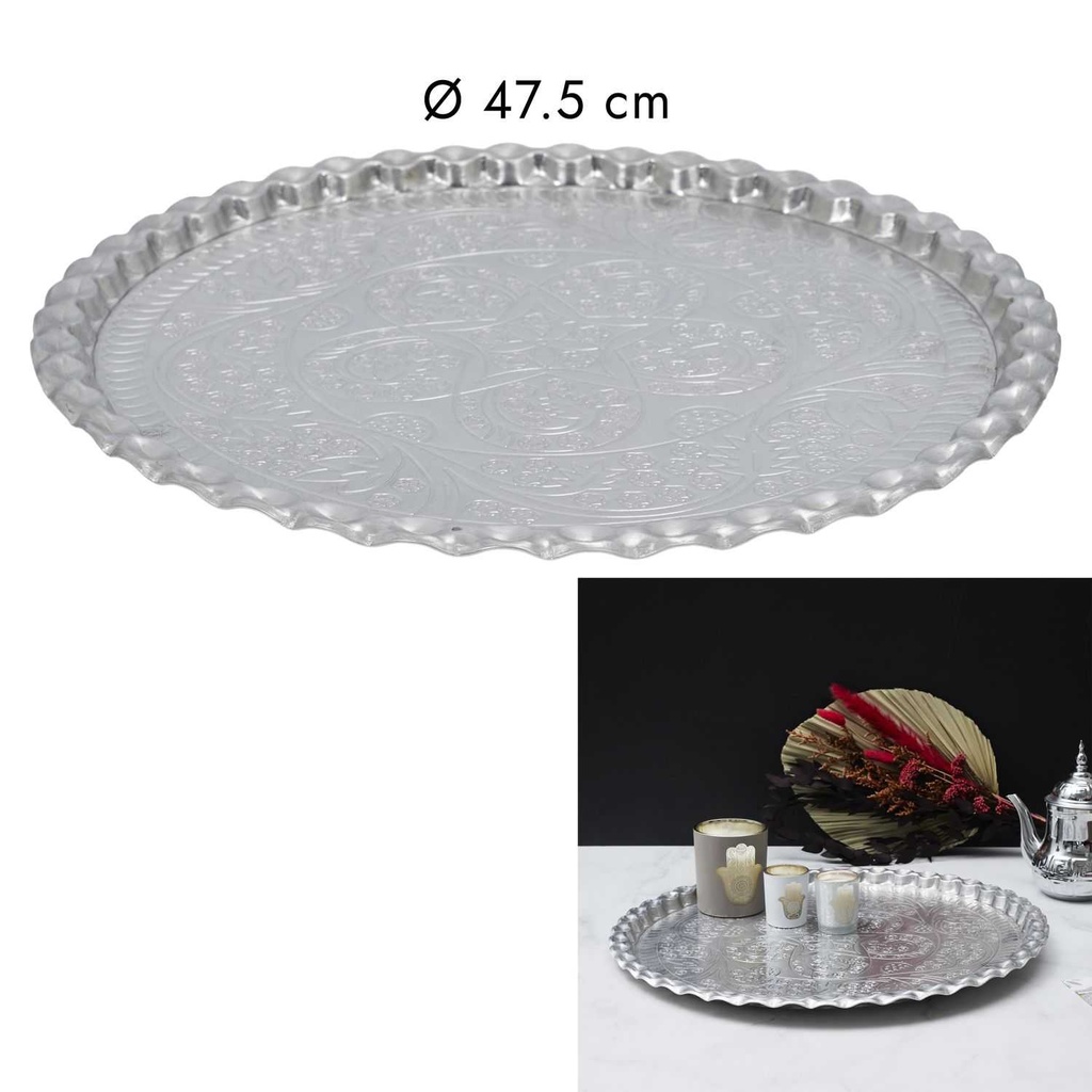 Plateau Decoratif Metal Argente D47.5cm