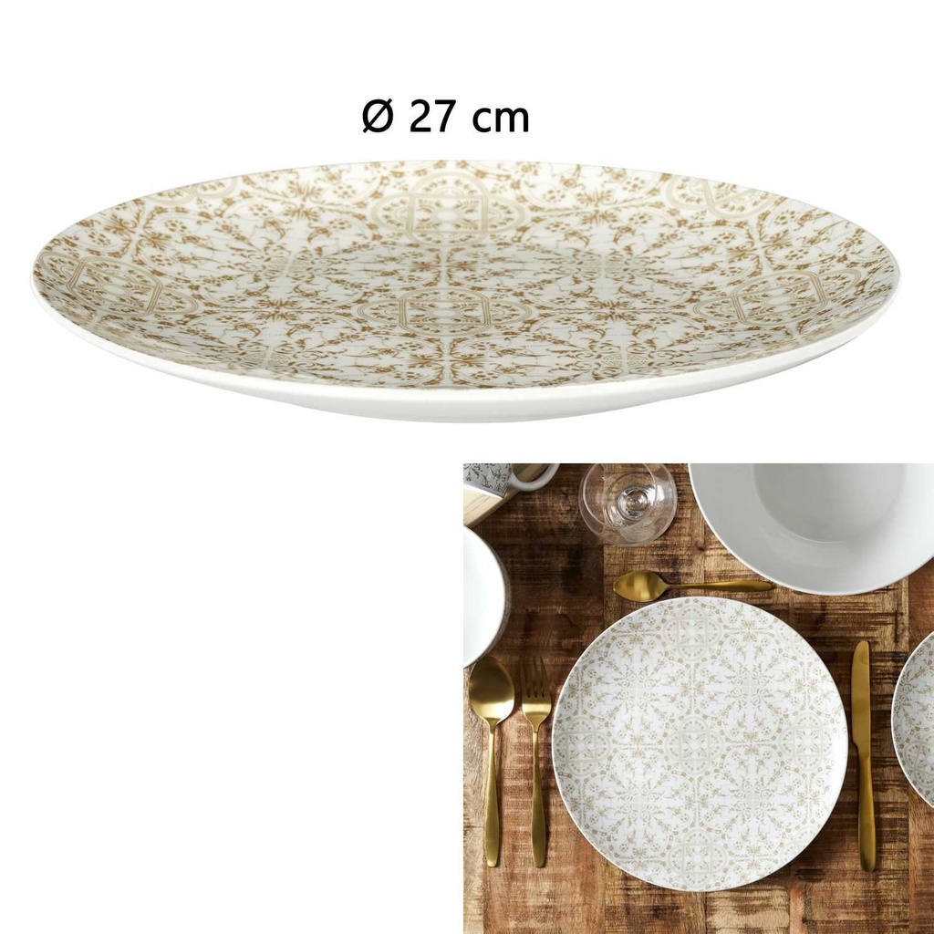 ASSIETTE PORCELAINE MOTIF FAIENCE D27CM