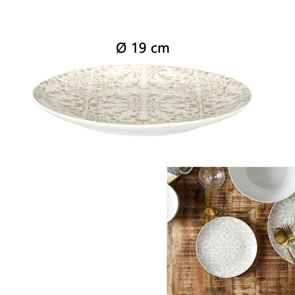 ASSIETTE PORCELAINE MOTIF FAIENCE D19CM