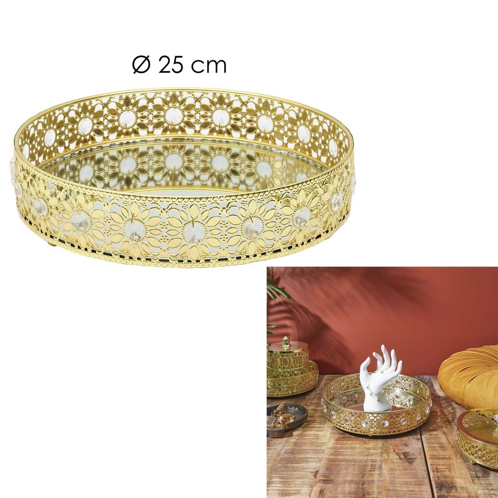 PLATEAU DECO MIROIR DORE D25CM