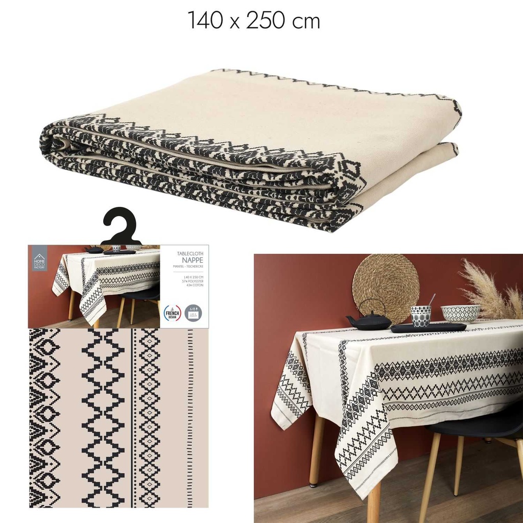 NAPPE  IMPRIME ETHNIQUE 140X250CM BEIGE