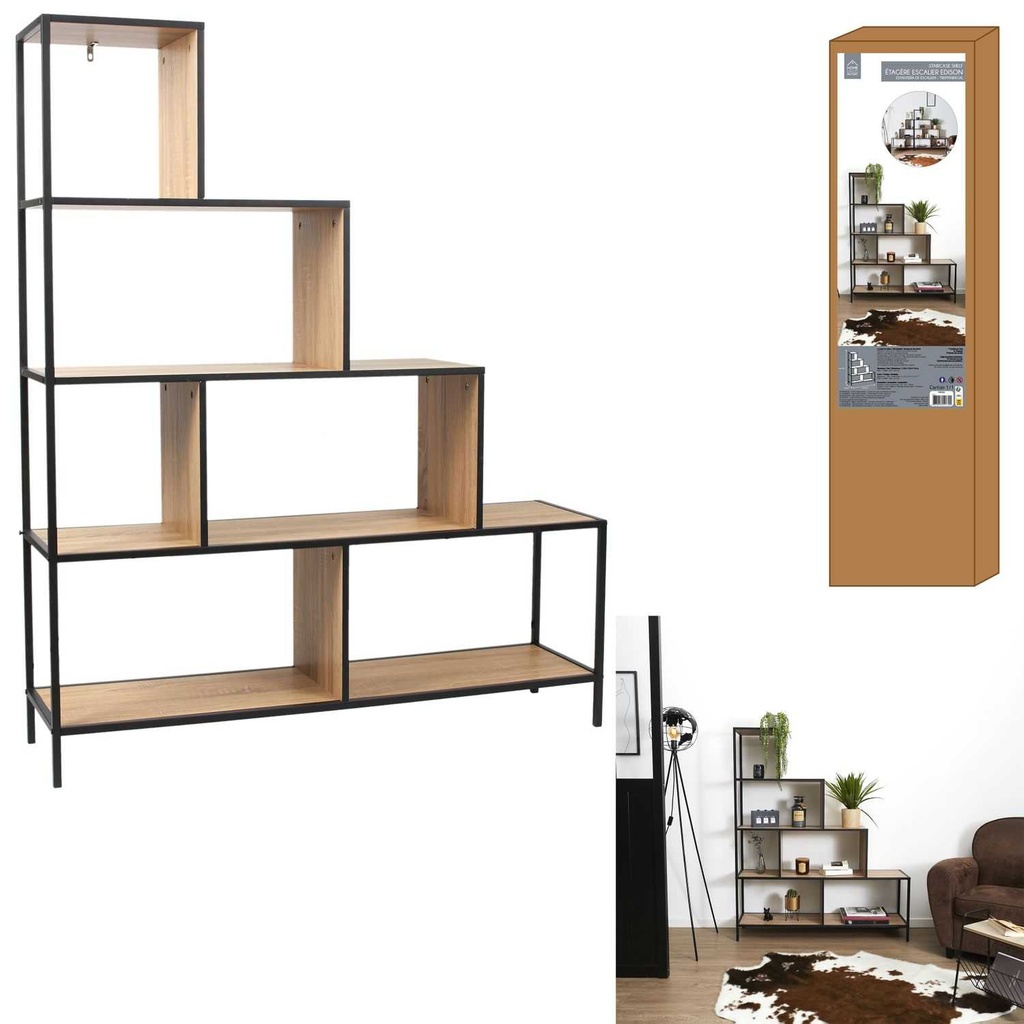 ETAGERE ESCALIER EDISON H146CM METAL BOIS NOIR