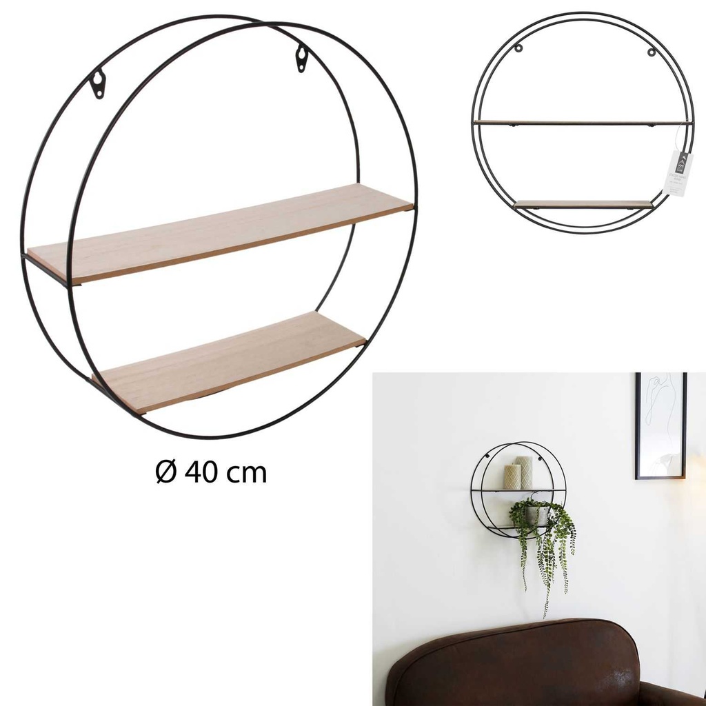 ETAGERE BOIS METAL ROND 40X10X40CM