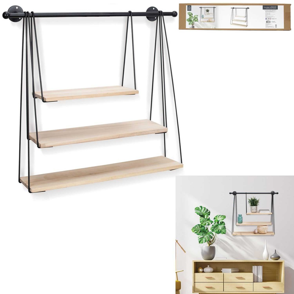 ETAGERE FILAIRE MURALE 3 COUCHES 67.5X62CM