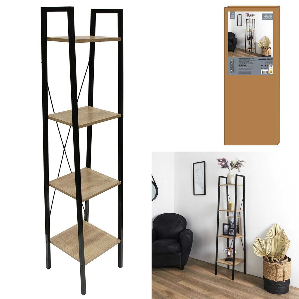 ÉTAGÈRE 34 X 32 X 148 CM BOIS/MÉTAL