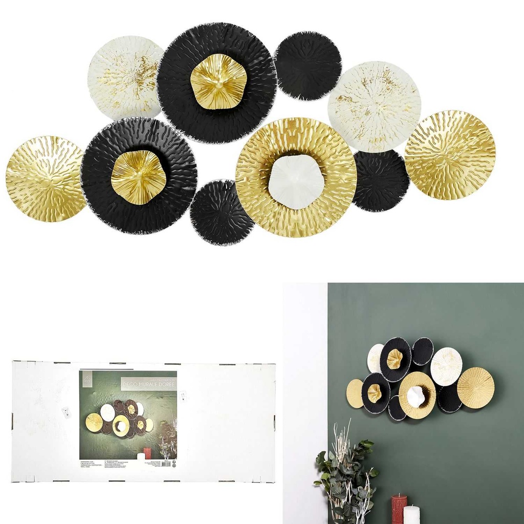 DECO MURALE 80X36X7CM DORE CREME ET NOIR