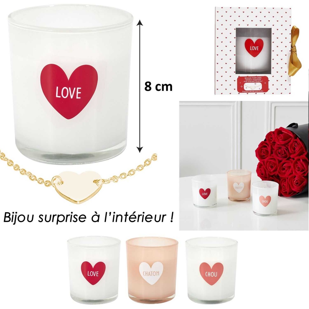 BOUGIE PARFUMEE COEUR ET BIJOU H8CM