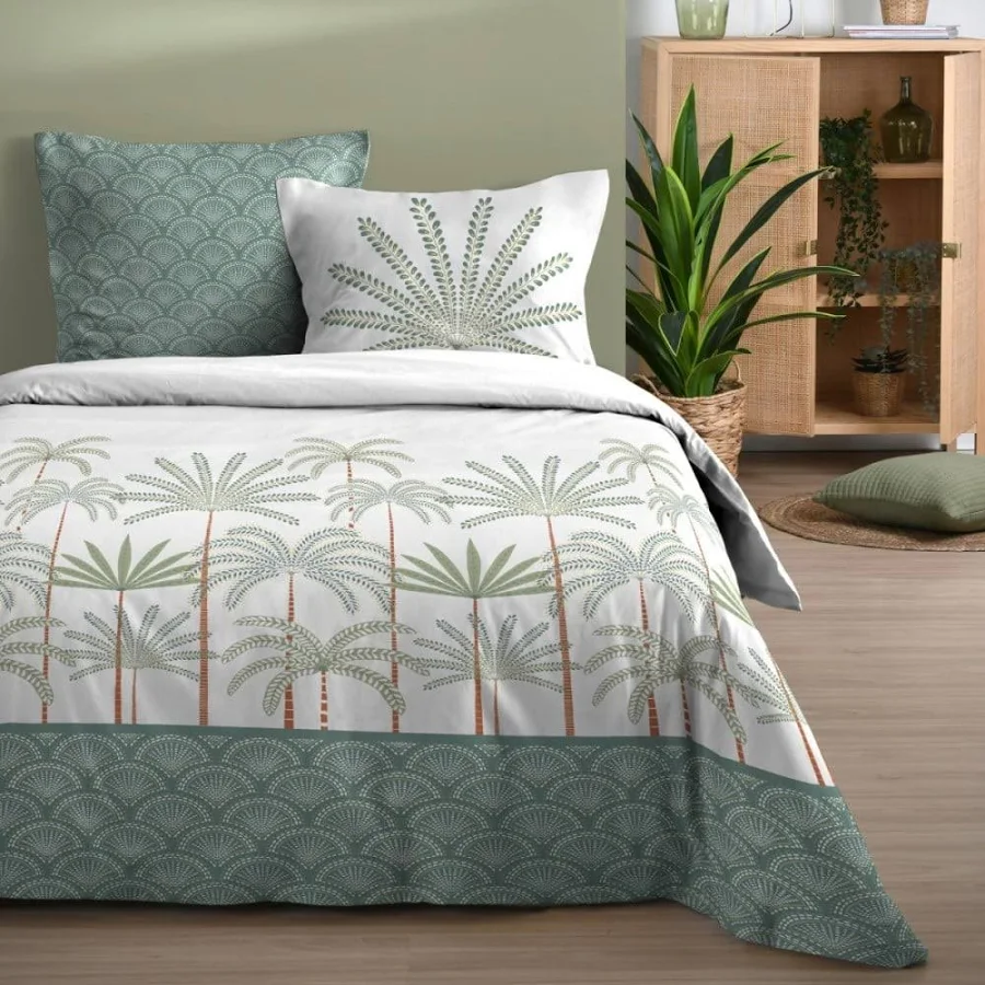 PARRURE DE LIT MORPHEA VERT HC 240X220+2T63X63
100%COTON 