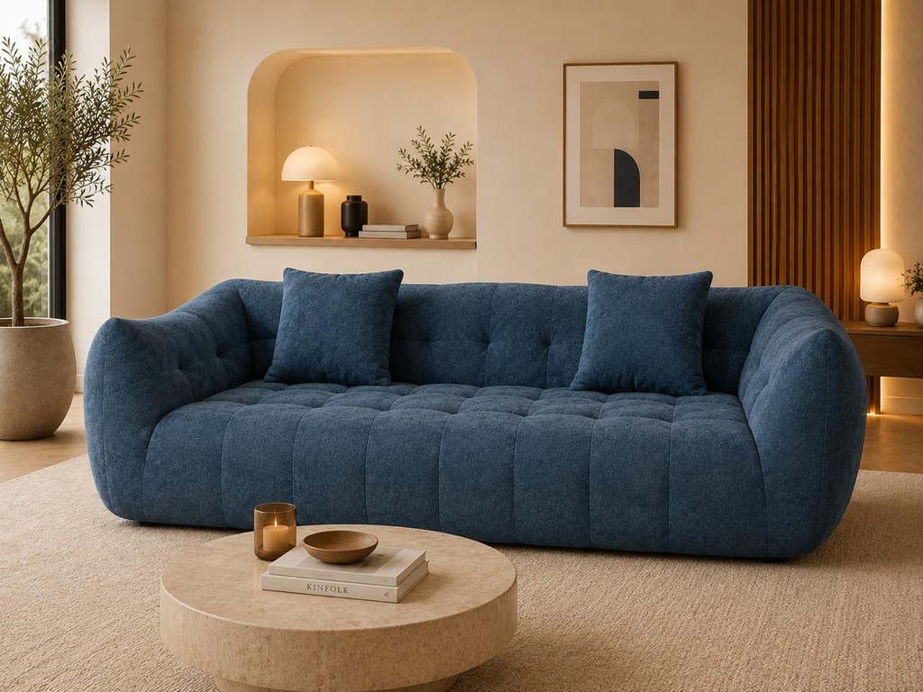 CANAPE MODERNE 3 PLACES COMPRESSÉ 220X107X80 CM BLEU